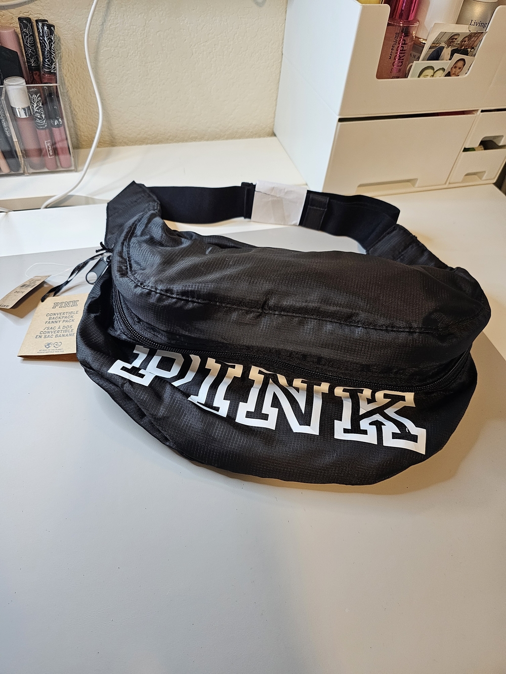 PINK Victoria's Secret Black CONVERTIBLE BACKPACK -        FANNY PACK